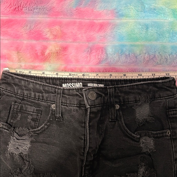 Black Distressed High Rise Denim Shorts - Picture 3 of 3